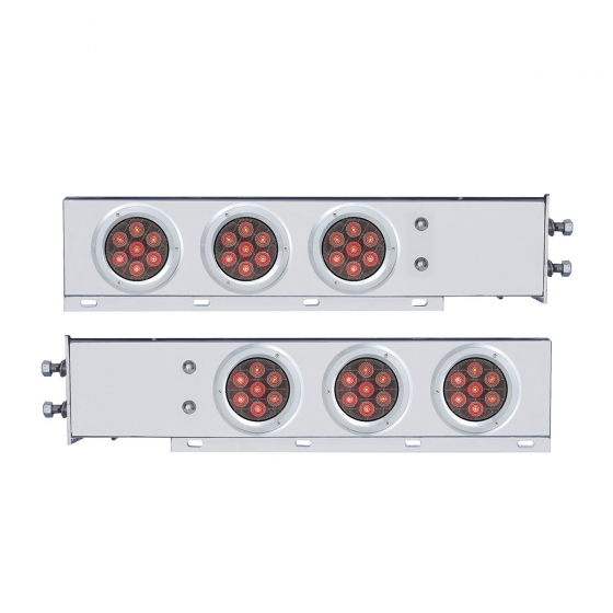 Stainless Steel 2 -1/2 Inch Bolt Pattern Spring Loaded Rear Light Bar With Six 4 Inch 7 Red LED/Clear Lens And Flat Bezels