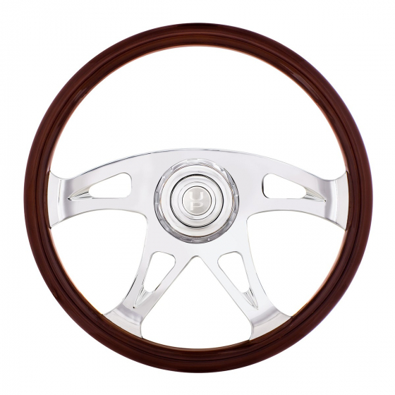 18 Inch Woodgrain Boss steering Wheel With Chrome Horn Bezel And Horn Button
