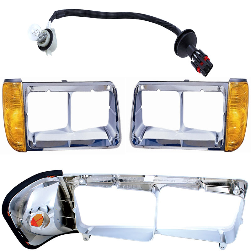 UAT 19-LED Freightliner FLD Headlight Bezel Set With Amber/Clear Turn Signals (Pair, 32499)