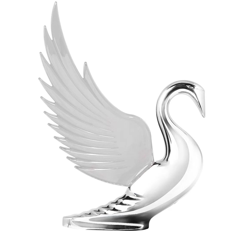 KNS Accessories Chrome Swan Bugler Hood Ornament – Blue Wings Flying Windrider, Classic Car Mascot 48097