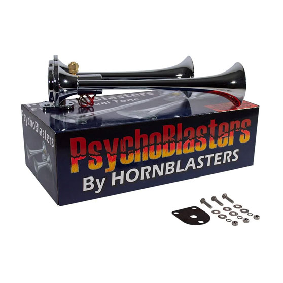 HornBlasters PsychoBlasters V2 Compact Air Horn Kit – 12V, Stealth Black, Loud