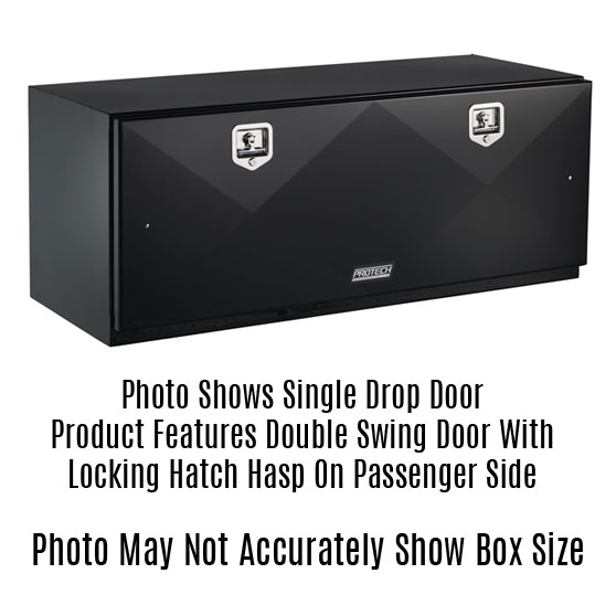 18 Inch Height By 18 Inch Depth By 60 Inch Length Underbody Tool Box With Double Swing Door And Hinged Hasp On Passenger Side