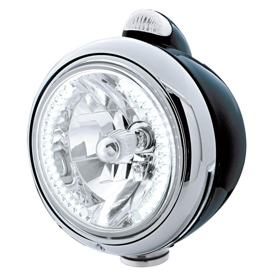 Black Guide Headlight With 34 White LEDs And LED Turn Signal
