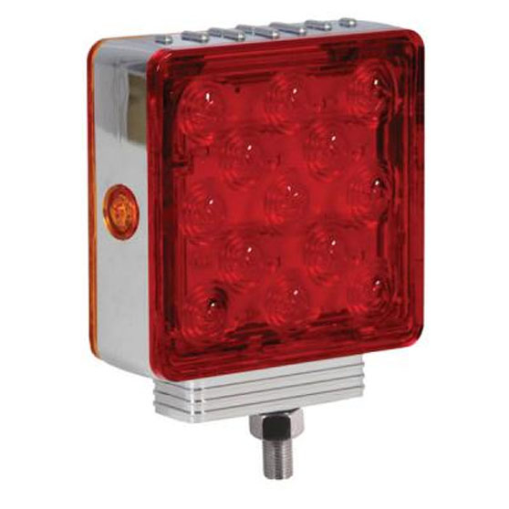 Single Post Square Chrome Red/Amber Pedestal Light