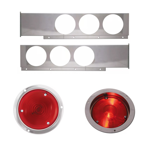 Chrome Two Piece Rear Light Bars With Six 4 Inch Round Lights With Flange Mount
