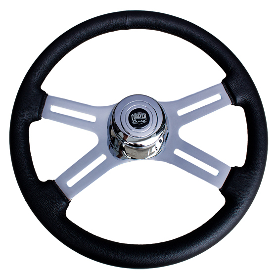 18 Inch Chrome Dual Classic Black Leather Steering Wheel