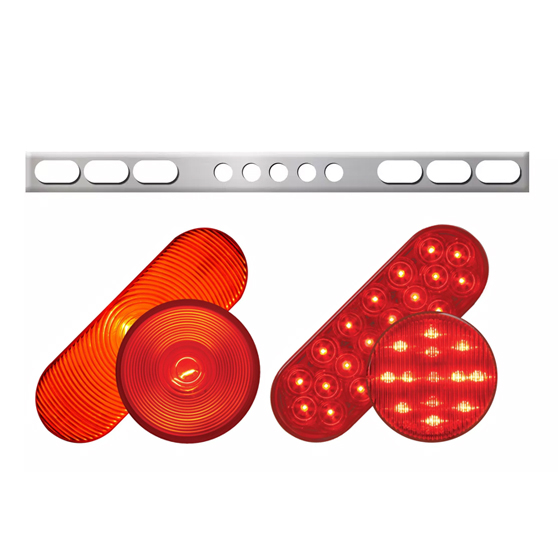 Chrome One Piece Rear Light Bars With 6 Oval And Five 2 Inch Round Lights With Grommet