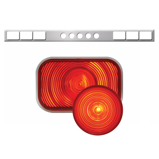 Stainless Steel One Piece Rear Light Bars With Six Rectangular And Five 2 Inch Round Lights With Grommet