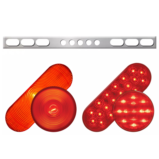 Stainless Steel One Piece Rear Light Bars With Six Oval And Five 2 Inch Round Lights With Grommet