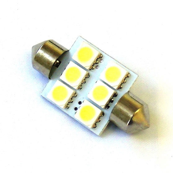 36mm 5050 Series Blue LED 6 Chip Bulb