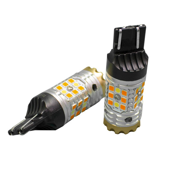 7443 No-Rapid-Flash Canbus White And Amber Turn Signal LED Bulbs