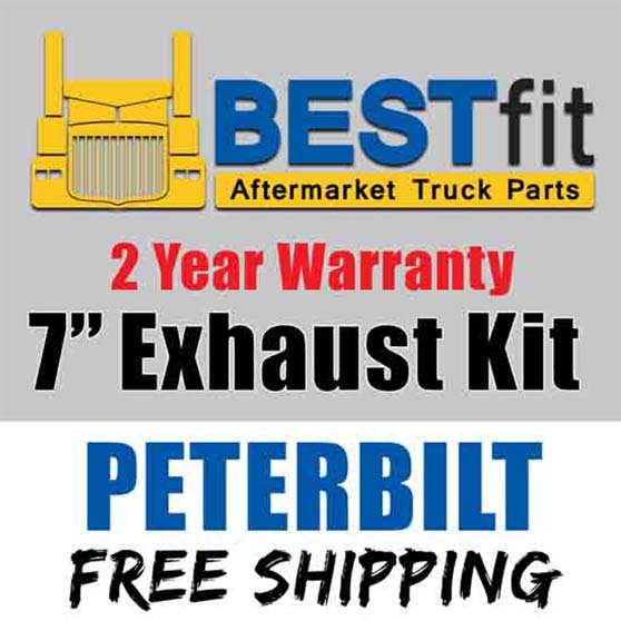 BESTfit 7" Chrome Diameter Flat Top Exhaust Kit With OE Style Elbows For Peterbilt 379/378/389 Glider