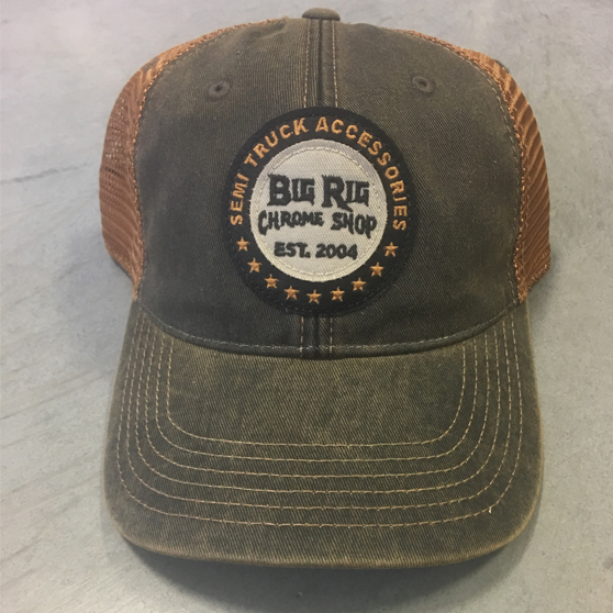 Big Rig Chrome Shop Brown And Copper Legacy Old Favorite Trucker Hat With Copper Logo And Mesh Back