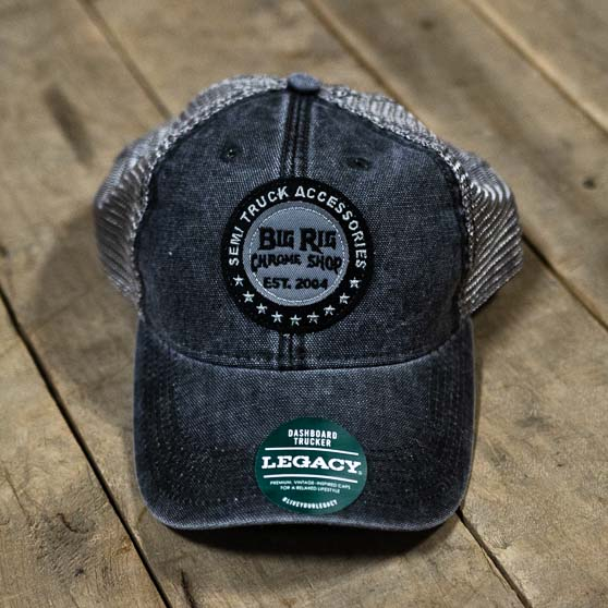 Big Rig Chrome Shop Black And Grey Dashboard Trucker Hat With Grey Logo And Mesh Back