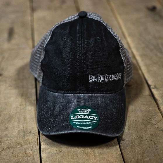 Big Rig Chrome Shop Black And Grey Dashboard Trucker Hat With Grey One-Line Logo And Mesh Back