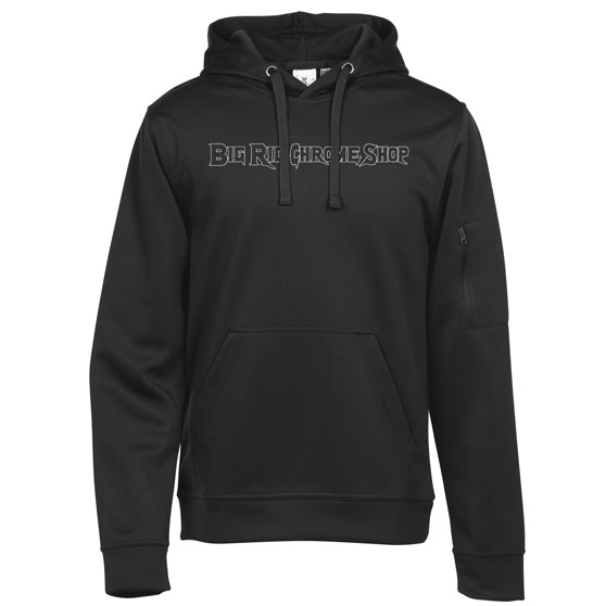Big Rig Chrome Shop Polyester Hooded Sweatshirt With Zippered Sleeve Pocket And White Embroidered Logo