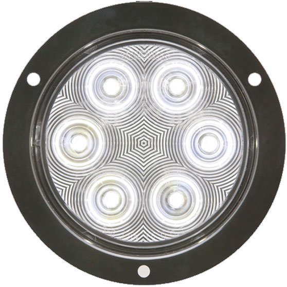 4 Inch Round 6 LED Flange Mount Back-Up Light With .180 Male Bullet Plugs