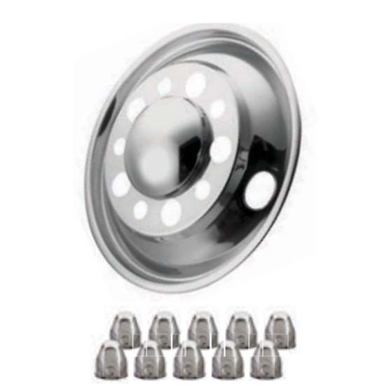 24 - 1/2 Inch x 8 - 1/4 Inch Stainless Steel Front Wheel Simulator Set With 10 Lug Holes And 2 Hand Holes