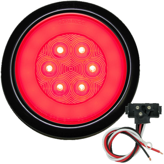 4 Inch Round 21 LED Red Stop/Turn/Tail Light Kit With Grommet And Pigtail