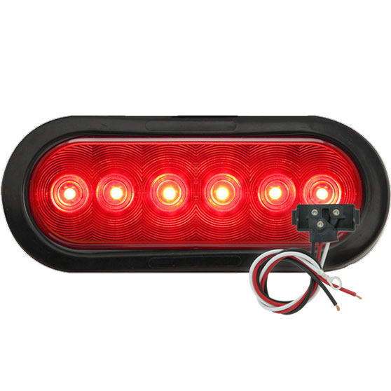 6 Inch Oval 6 LED Red Stop/Turn/Tail Light Kit With Grommet And A47PB Pigtail