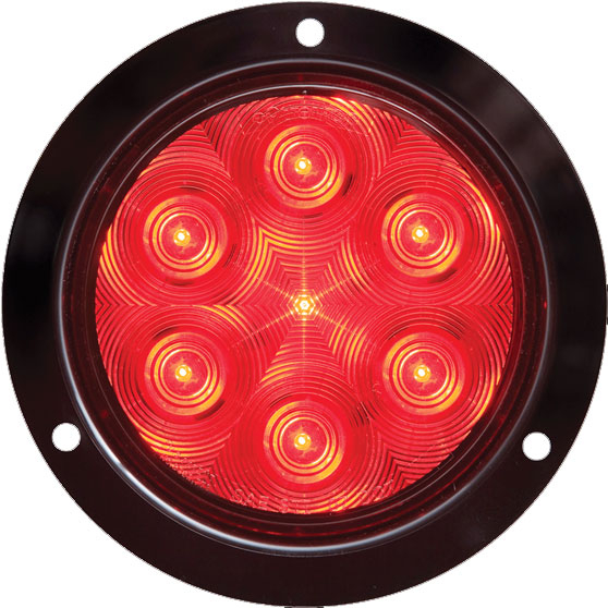 4 Inch Round 7 LED Red Stop/Turn/Tail Light With .180 Male Bullet Plugs