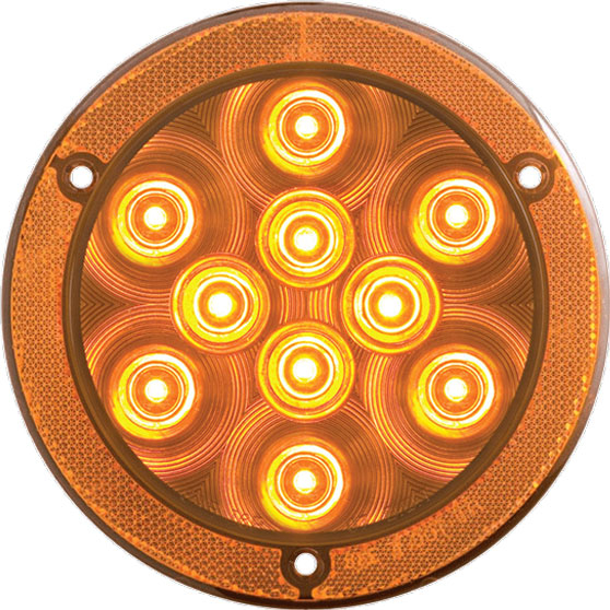 4 Inch Round 10 LED Amber Parking/Turn Signal With PL-3 Connection And Reflex Flange