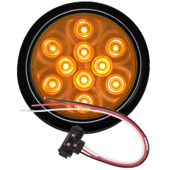 4 Inch Round 10 LED Amber Parking/Turn Signal Kit With Grommet And Pigtail