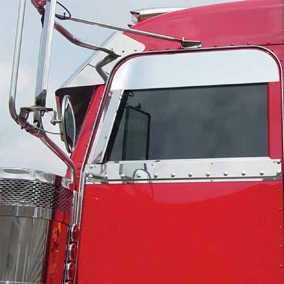 TPHD 6" Stainless Steel Chop Top Window Panels With Cab Mounted Mirrors For Peterbilt 379 And 389 