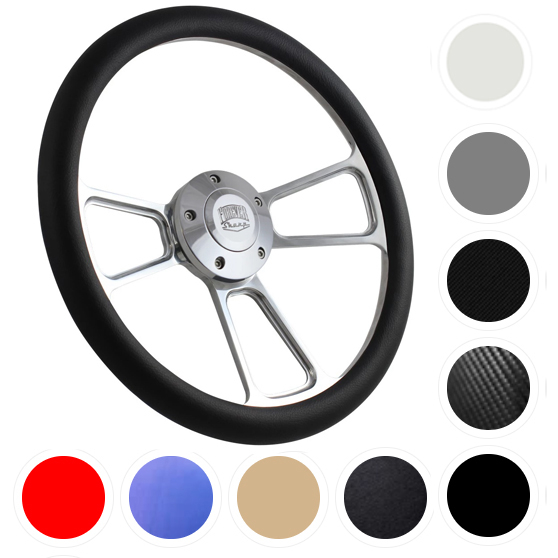 14" 9-Bolt Chrome Steering Wheel With Half Wrap PVC Grip & Adapter For Chevy/GM 1969-1994
