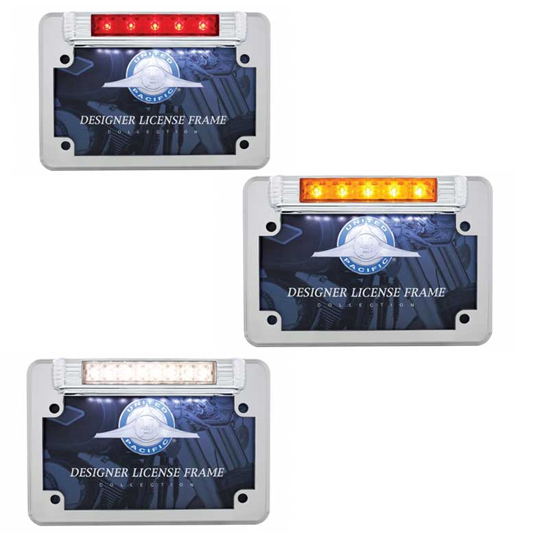 Horizontal LED lighted Motorcycle License Plate Frame in Black or Chrome