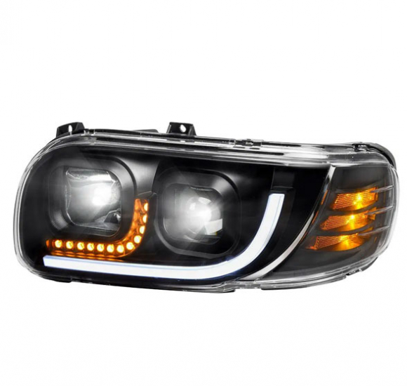 Peterbilt 388/389 Black Headlight With White High Power LED Position And Turn Signal Light 