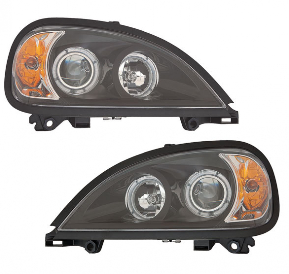 Freightliner Columbia 1996 To 2016 Angel Eyes Projector Head Lamp Assembly With Black Bezel 