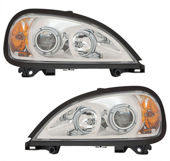 Freightliner Columbia 1996 To 2016 Angel Eyes Projector Head Lamp Assembly With Chrome Bezel 