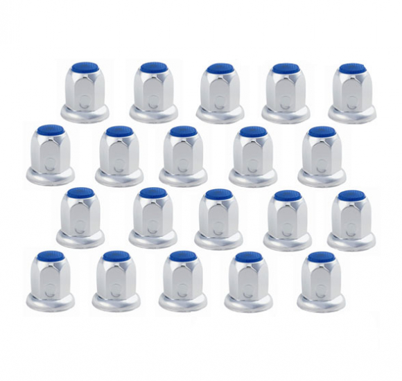 20 Pack Of 33mm By 2-1/8 Inch Blue Top Reflector Push-On Lug Nut Covers With Flange