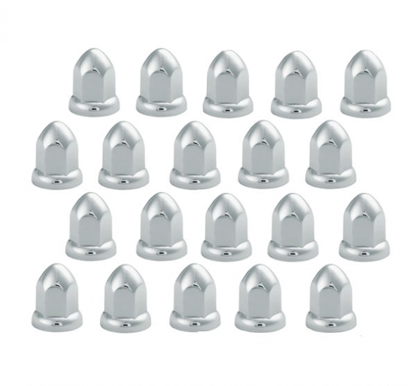 20 Pack Of 33mm By 2-1/8 Inch Chrome Plastic Push-On Lug Nut Covers With Flange