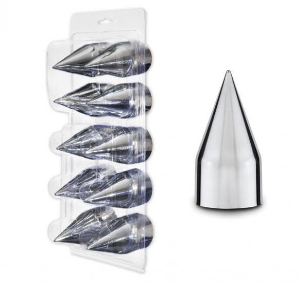10 Pack Of 33mm By 4-1/4 Inch Chrome Plastic Spike Push-On Lug Nut Covers