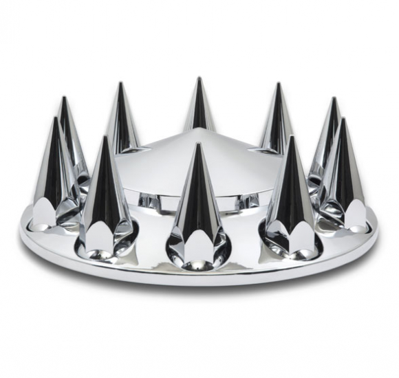 Chrome Plastic Axle Cover With Removable Hub Cap And 10 Threaded Spike Lug Nut Covers