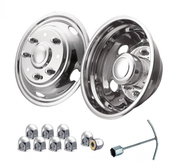 Ford 19.5 Inch By 6 Inch 8 Lug, 5 Hand Hole, Complete Front And Rear Stainless Steel Simulator Set