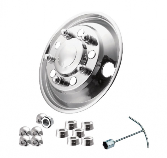 22 - 1/2" x 7 - 1/2" Stainless Steel Front Simulator Set With 10 Lug Nuts, 2 Hand Holes And 33mm Hub Piloted