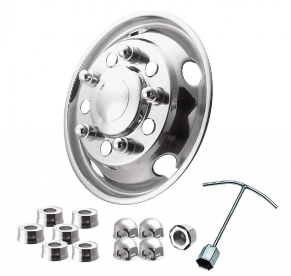 22 - 1/2" x 7 -1/2" Stainless Steel Wheel Simulator Set With 10 Lug Nuts, 5 Hand Holes And 33mm Hub Piloted