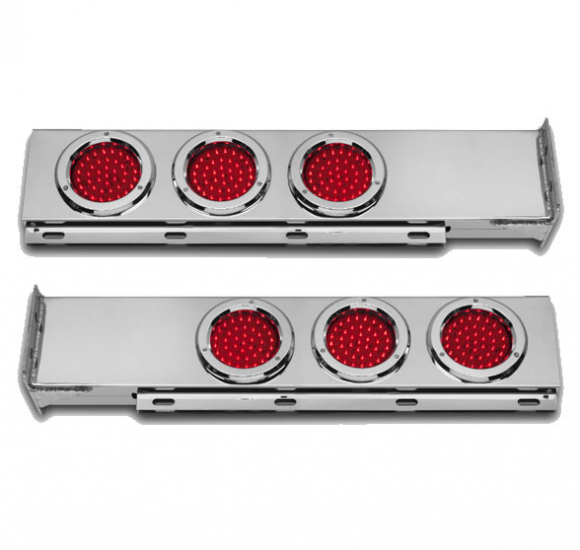 Two Piece Rigid Mount Rear Light Bar With 4 Inch Round Red LED Lights And Chrome Platic Bezels 