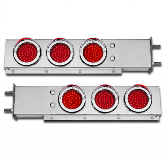 3.75 Inch Bolt Pattern Two Piece Stainless Steel Spring Loaded Rear Light Bar 4 Inch Red LED Lights And Chrome Plastic Bezels