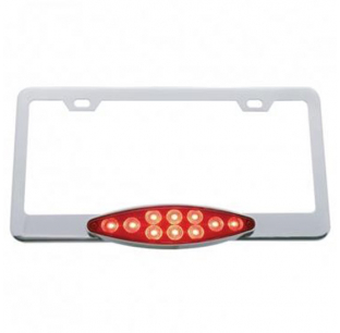 United Pacific Chrome License Plate Frame W/ Lower LED Cats Eye Lights - Universal
