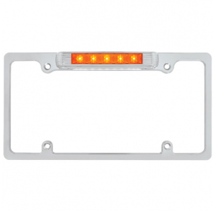 United Pacific Deluxe Chrome License Plate Frame W/ Color LED Brake Light & White LED Plate Light - Universal