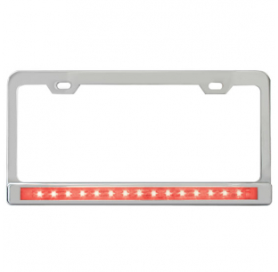 Grand General Chrome License Plate Frame W/ 12 Inch Ultra Thin Red LED Light Bar - Universal