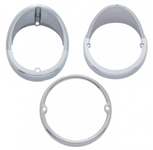 Stainless/Chrome Round Cab Light Bezel - 3 Options: Stainless No Visor, Chrome Horizontal/Vertical with Visor