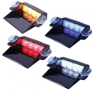 4 LED Dash Strobe Light with Adaptor in Amber, Blue, Red, or White - 19 Flash Patterns, Windshield Mount, Fits Most Trucks