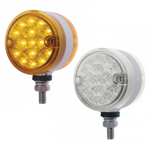 15 LED 3 Inch Dual Function Double Face Reflector Light with Chrome Housing, Amber/Red/Clear Lens, Single Stud Mount, United Pacific