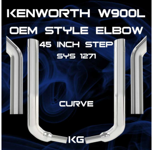 6 Inch Kenworth W900L 45 Inch Box Step OEM Style Elbow Exhaust Kit with Multi-Bend Elbow and Top Stack Options