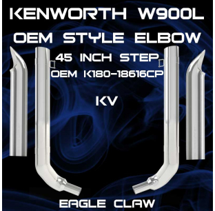 6 Inch Kenworth W900L 45 Inch Box Step OEM Style Elbow Exhaust Kit with Multi-Bend Elbow and Top Stack Options